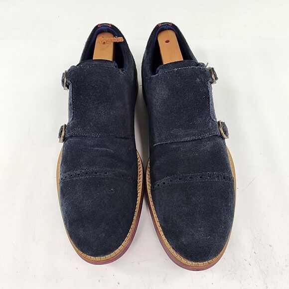 Ted Baker Clippt Double Monk Strap Shoes US 10 Black/Navy Suede Dress Derby Shoe main image 4